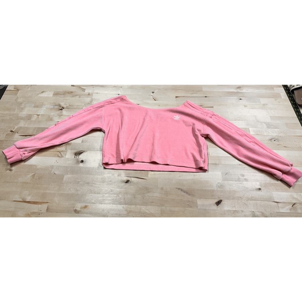 Adidas Womens Terry Cropped Pink Sweatshirt Size S Long Sleeve Trefoil Y2K